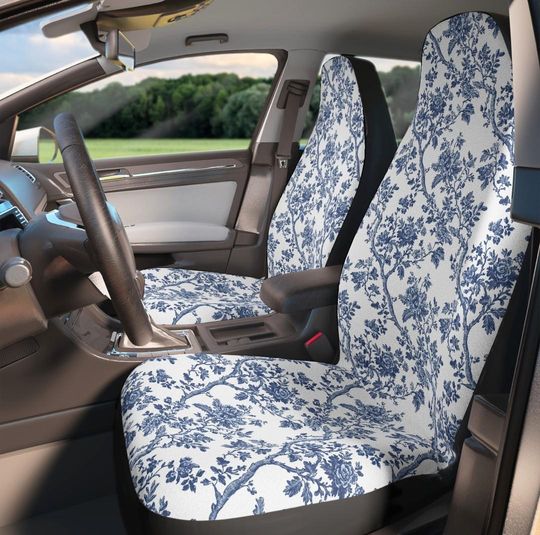 Discover Blue Flowers Car Seat Covers,Toile Seat Covers, Car Truck SUV Seat Covers, Cute Car Seat Covers for Vehicle, Birthday Gift for Women, Her