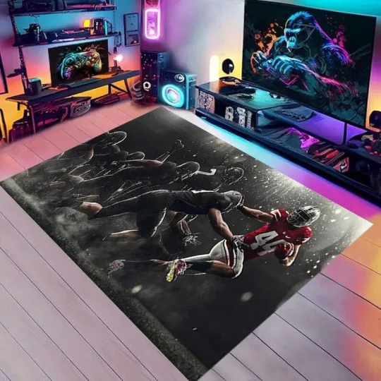 Discover American Football Rug, Super Bowl Decor, Super Bowl Themed Rug,Dijital Print Rug