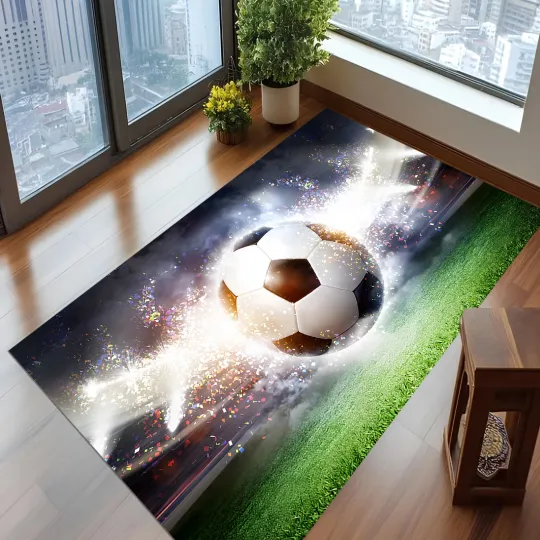 Discover Soccer Rug,Boy Room Rug,Sports Decor Rug,Football Themed Area Mat,Game SoccerRug