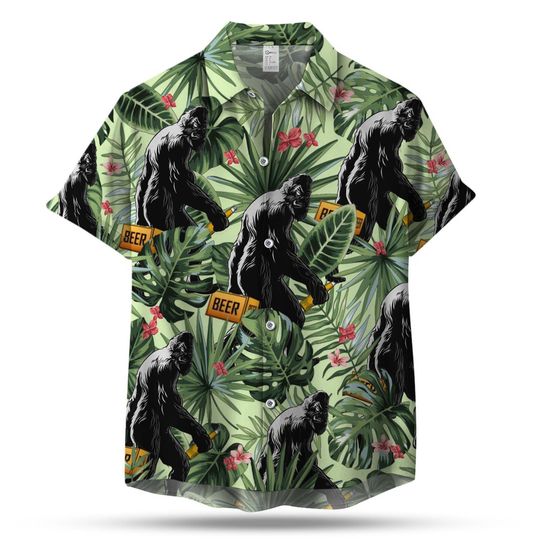 Discover Have Beer with Bigfoot Hawaiian Shirt, Funny Aloha Shirt, Tropical Summer Shirt, Unisex Beach Outfit