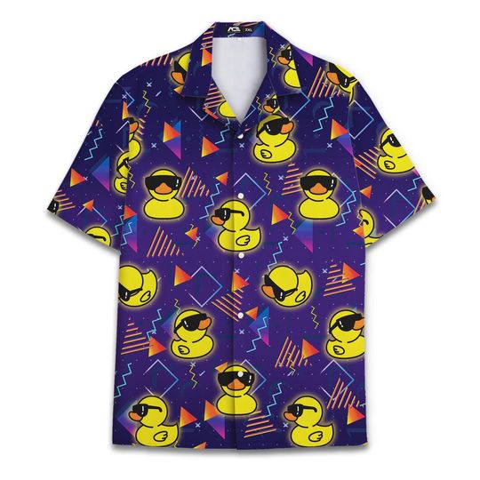 Discover Funny Neon Rubber Duck Hawaiian Shirt For Men Galaxy Duck Mens Hawaiian Casual Button Down Shirts Short Sleeve Shirt