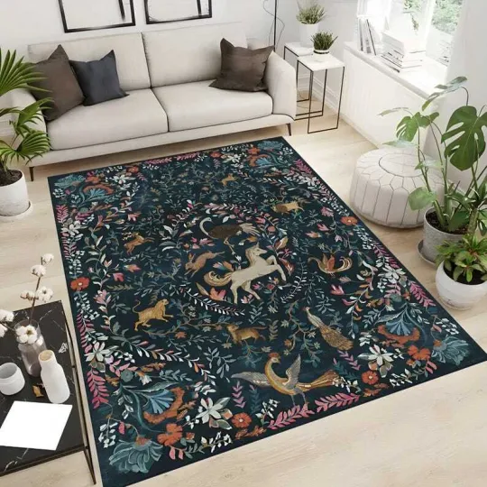 Discover Floral Unicorn Rug,Folklore Decor,Cottagecore Decor,Fairy Woodland Decor,Whimsic