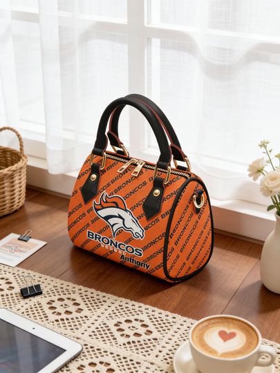 Discover Broncos Handbag | Orange Blue Fan Inspired Purse | Personalized Name Bag | Game Day Gift for Her