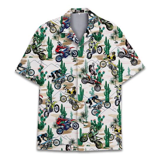 Discover Retro Motocross Hawaiian Shirt, Western Dirt Bike Print