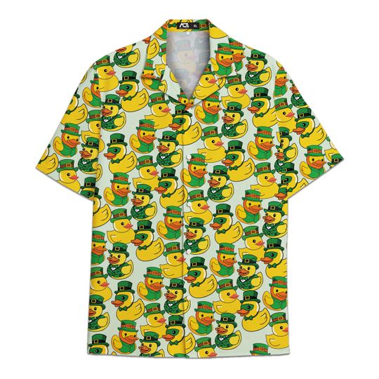 Discover St. Patrick's Day Rubber Duck Colorful Hawaiian Shirt For Men Holiday Gift Cute Duck Short Sleeve Button Down Shirt Mens