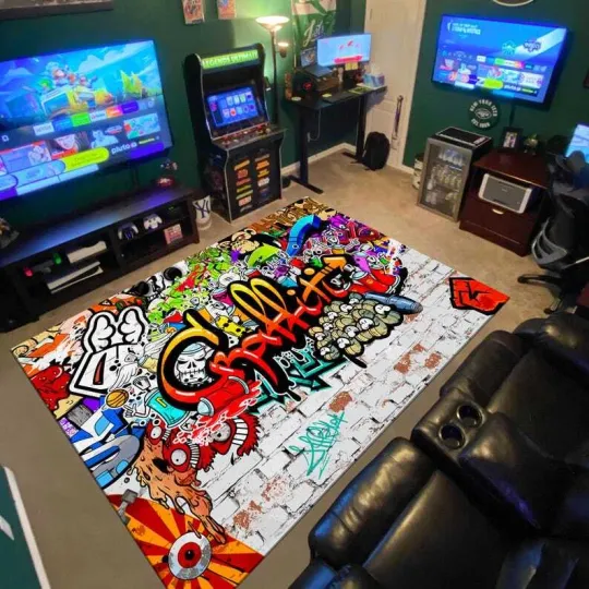 Discover Pop Art Rug, Graffiti Rug, Unique Rug,Game Room Rug, Gift For Him
