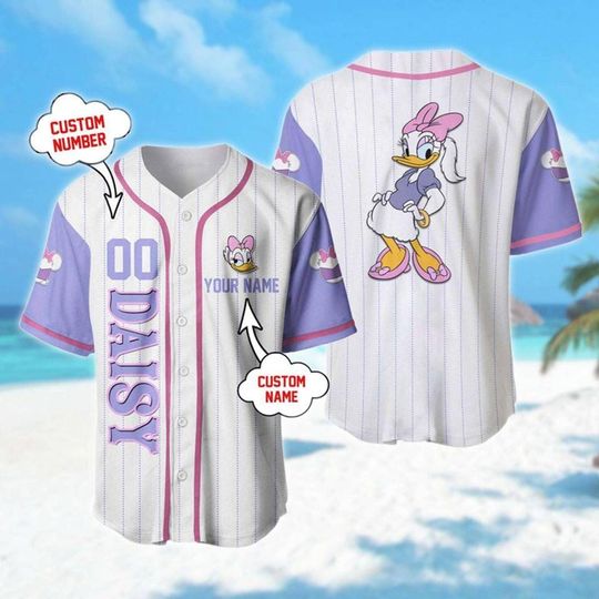 Discover Personalized Disney Daisy Duck Lover 3D Printed Baseball Jersey Shirt, Family Baseball Jersey, Custom Jersey Shirt, Daisy Lover Gift