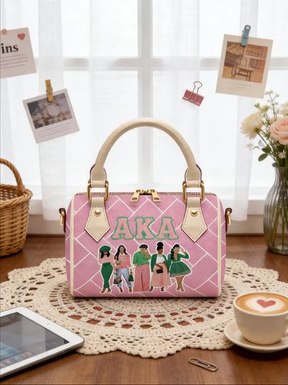 Discover AKA Sorority Sling Bag  Pink & Green HandBag - PU Leather Crossbody Bag