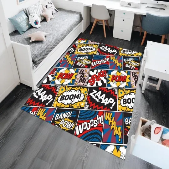 Pop Art Graffiti Rug, Colorful Modern Area Rug, Unique Contemporary Home Decor