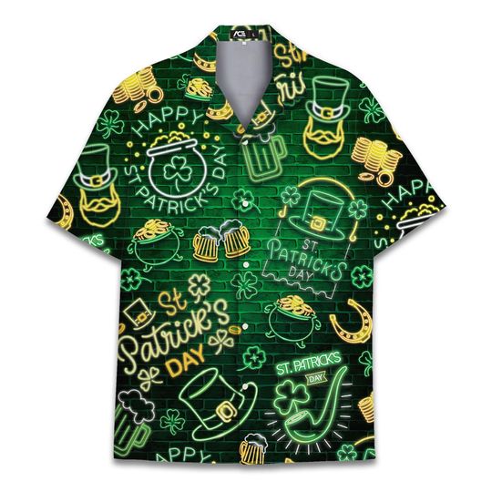 Discover Neon St Patrick Day Shirts Funny Hawaiian Shirt For Men Mens Hawaiian Shirts Short Sleeve Button Down Shirt