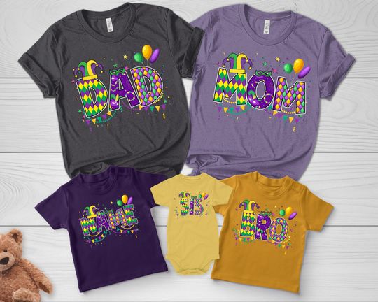 Discover Personalized Mardi Gras Family Shirt/Custom Name Mardi Gras Shirt/Mardi Gras Shirt/Mardi Gras Carnival/Matching Family Shirts OGZK11