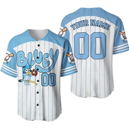 Discover Personalized Blue Dog Baseball Jersey, BlueyDad Baseball Shirt, Custom BlueyDad Jersey Shirt, Bingo Shirt, BlueyDad Lover Gift Gift For Men Women