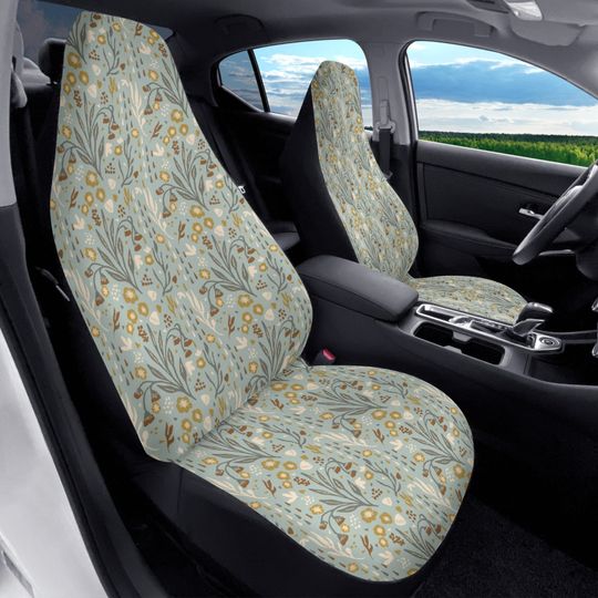 Discover Sage Green Floral Car Seat Cover for Vehicle Full Set, Flower Seat Cover for Women, Boho Seat Covers for Car, Cute Car Accessories for Seats