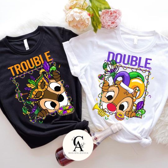 Discover Chip and Dale Disney Mardi Gras Shirt, Double Trouble Mardi Gras Carnival 2026, WDW Disneyland Family Mardi Gras, New Orleans Fat Tuesday