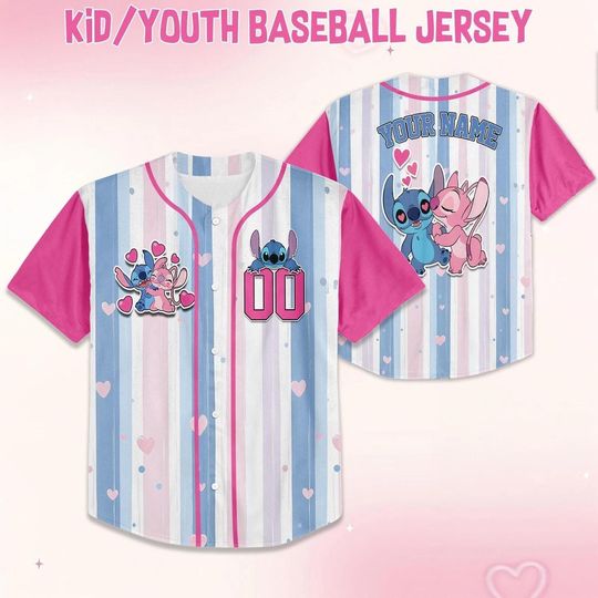 Discover Personalized Stitch And Angel Couple Lovers Baseball Jersey Shirt, Stitch Baseball Shirt, Custom Jersey Shirt, Stitch Lover Gift