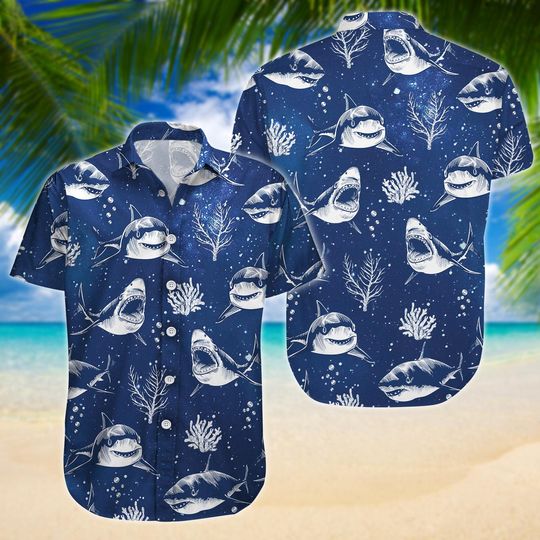 Discover Shark Button Shirt Men, Funny Shark Shirt, Beach Hawaii Shirt, Shark Lover Gift, Mens Shark Shirt