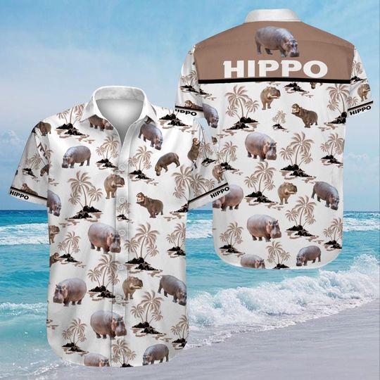 Discover Hippo Shirt, Hippopotamus Button Shirt, Short Sleeve Shirt, Button Up Shirt, Hippo Aloha Shirt