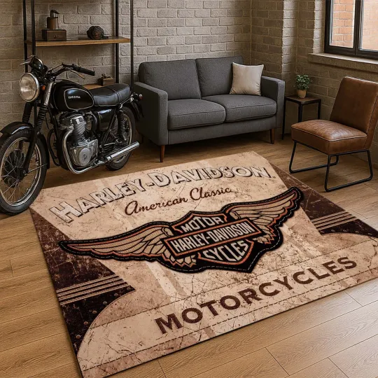 Harley Motorcycle Rug, American Legends Garage Floor Rug