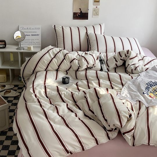 Discover Bed Linen Bed Sheets Set Stripes Duvet Suit Cover Set Quilt Cover Bed Sheet Quilt Sets Queen Size INS Blogger Comforter Sets
