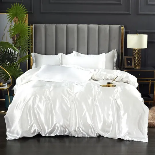 Discover Silk Bedding Set with Duvet Cover Bed Sheet Pillowcase Luxury Satin Bedsheet Solid Color Double Single King Queen Full Twin Size