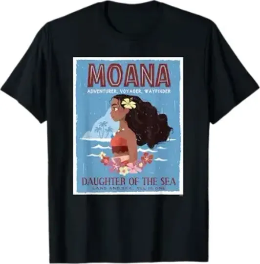 Discover Disney Moana Adventurer Daughter Of The Sea Retro Distresse T-Shirt Size S - 5XL