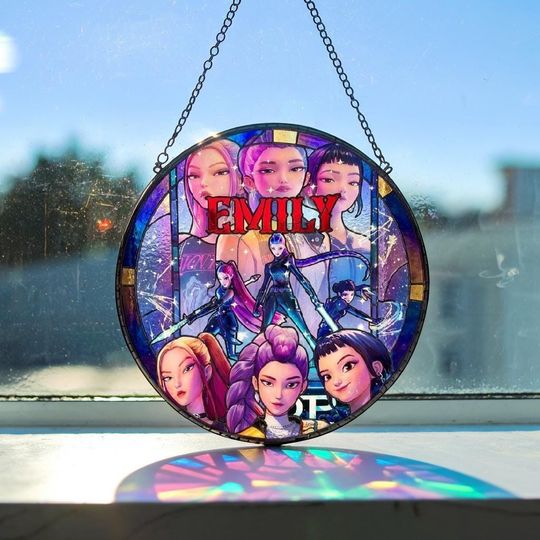 Discover Personalized Huntrix Stained Glass Suncatcher, KPOP Demon Hunter Window Art, Mira Rumi Zoey Design, Fantasy Sun Catcher Gift