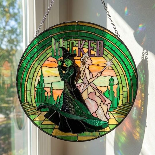 Discover Elphaba & Glinda Wicked Suncatcher, Broadway Musical Inspired Stained Glass Window Hanging