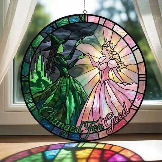 Elphaba and Glinda Stained Glass Suncatcher, Wicked Musical Fan Art, Wizard of Oz Inspired Window Decor