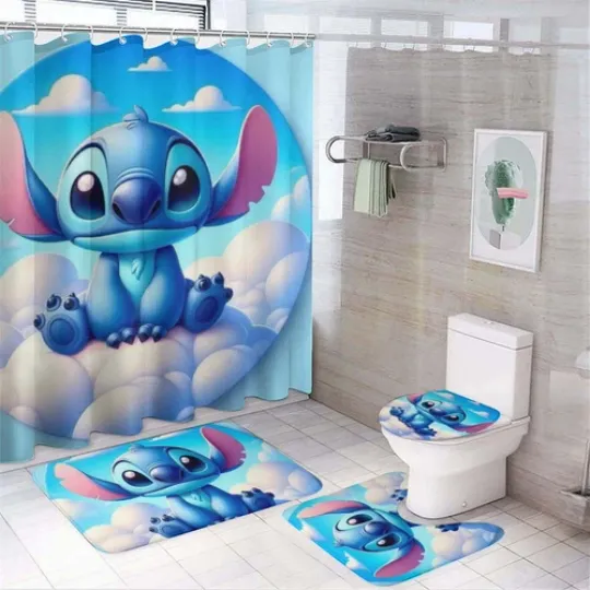 Stitch Bathroom Set 2pcs Shower Bath Mat for Kids & Fans