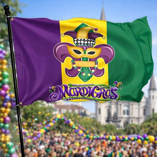 Discover Mardi Gras Flag Outdoor Mardi Gras Party Decor Double Sided Mirror Printing for House Yard Outsides Indoor, Happy Masquerade Carnival  Flag
