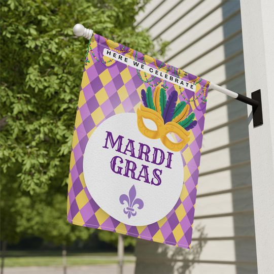 Discover Mardi Gras Welcome Sign, Garden Banner | Purple Green Gold Harlequin Fat Tuesday Flag, Banner, Carnival, porch decor, Louisiana Fleur de Lis