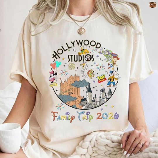 Discover Comfort Colors Hollywood Studios Family Trip 2026 Shirt, Family Vacation Shirt, Hollywood Studios Cartoon Characters, Mouse Ear Vacay Mode