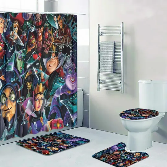 Discover Disney Villains Evil Queen Print Shower Curtain Bath Math Toilet Lid Cover Mat