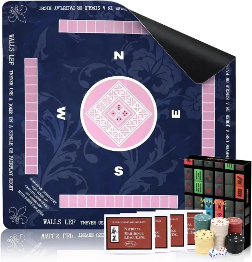 Discover Mahjong Mat for Table with Rules, Non-Slip Noise Reduction Gaming Mat 31.5×31.5