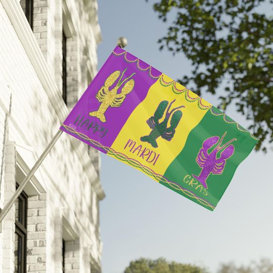 Discover Mardi Gras Garden Flag: Glitter Crawfish, Purple Gold Green Outdoor Banner