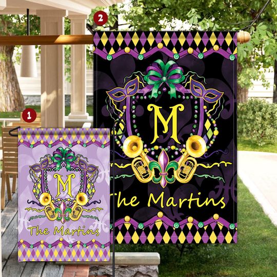 Discover Custom Mardi Gras Garden Flag, Personalized Family Monogram House Banner, Fleur De Lis Yard Sign, New Orleans Carnival Party Porch Decor