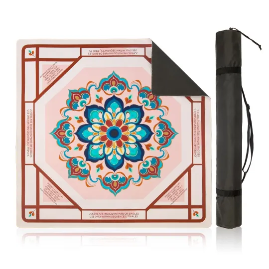 Discover Mahjong Mat with Rules Printed 31.5x31.5 Inch, Lotus Mandala Design Non-Slip ...