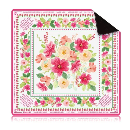 Discover Floral Mahjong Mat with Rules 31.5 x 31.5 Non-Slip Noise Reduction Gaming Mat...