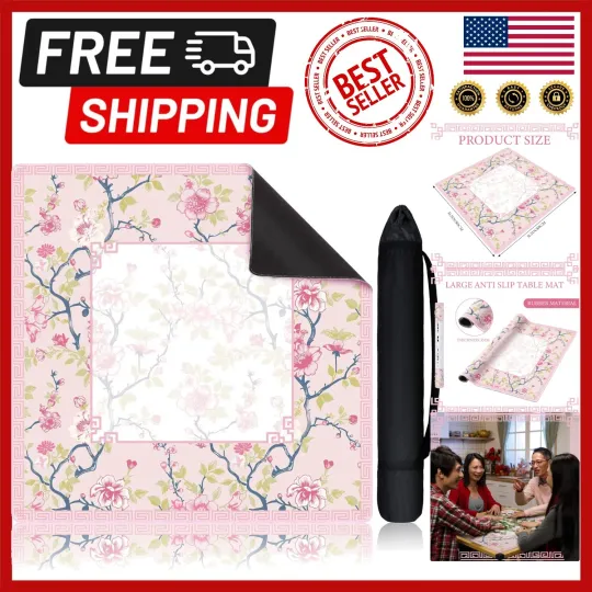 Discover Floral Mahjong Mat 31.5'' x 31.5'' - Non-Slip Cover for Games