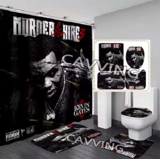 KG 3D Printed Shower Curtain Waterproof Bathroom Accessories Set