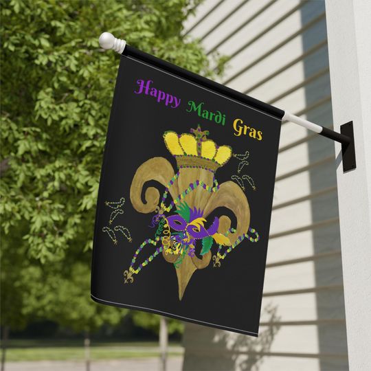 Discover Crowned Fleur de Lis Mardi Gras House Flag, New Orleans Art