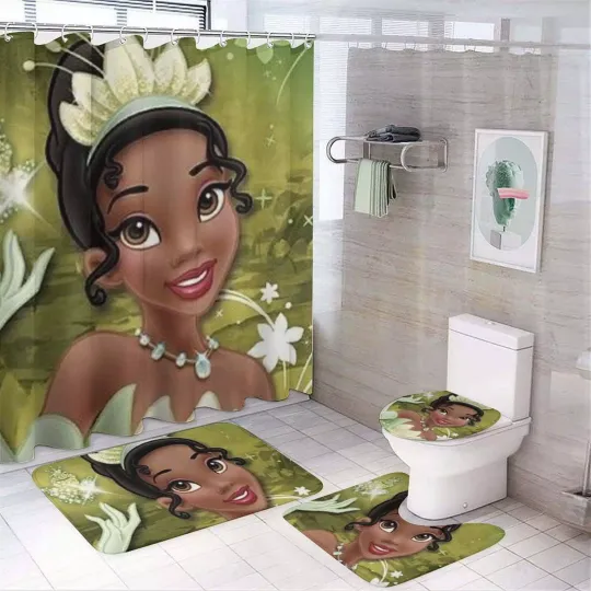 Discover Tiana 4-Piece Bathroom Set – Shower Curtain, Rugs, Toilet Lid Cover