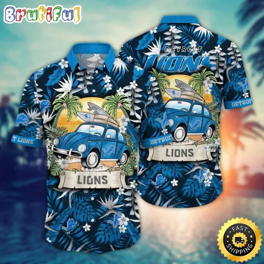 Discover football Detroit Lions Hawaiian Shirt Car Palm Tree Aloha Shirt