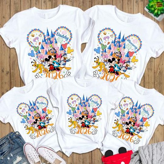 Discover Custom Disneyland 2026 Family Comfort Colors Shirt, Mickey And Friends Family Trip 2026 Shirt, Personalized Family Vacation, Disneyland 2026