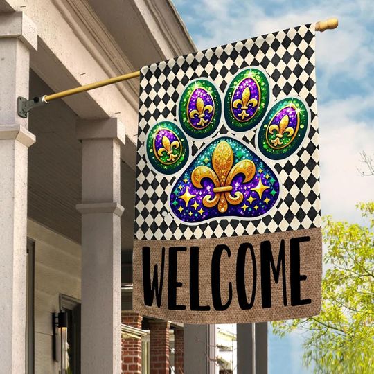 Discover Mardi Gras Paw Print Garden Flag,Mardi Gras Flag,Mardi Gras Garden Decor,Garden Flag Mardi Gras,Front Door Decor,Outdoor Flag OHOU26