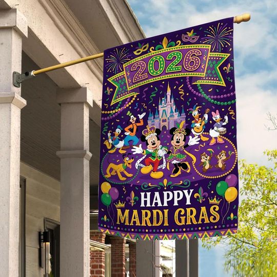 Discover Disney Mardi Gras Garden Flag,Mickey and Friends Mardi Gras Flag,Mardi Gras Decor,Garden Flag Mardi Gras Decor,Outdoor Flag UNAD14