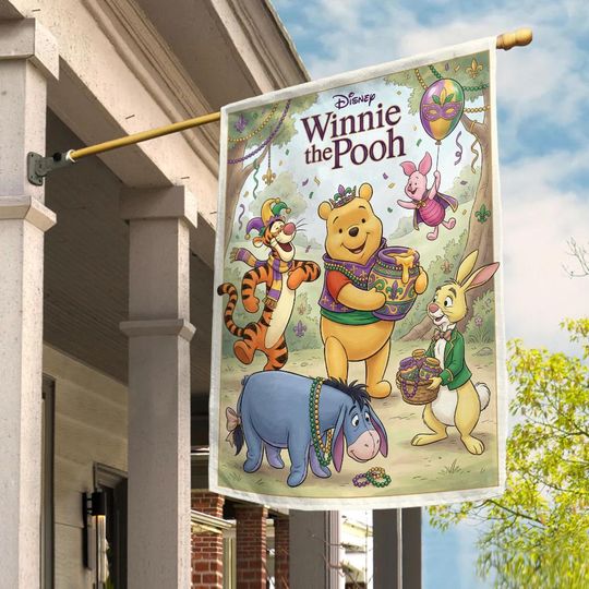Discover Winnie the Pooh Mardi Gras Garden Flag 2026, Pooh Bear Fat Tuesday Yard Decor, Cute Disney Mardi Gras Outdoor Flag JCUK24