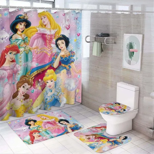 Discover Sleeping Beauty Aurora 4-Piece Bathroom Set Shower Curtain and Toilet Lid Cover