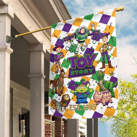 Toy Story Mardi Gras Garden Flag 2026, Retro Disney Mardi Gras Yard Flag, Colorful Fat Tuesday Outdoor Decor