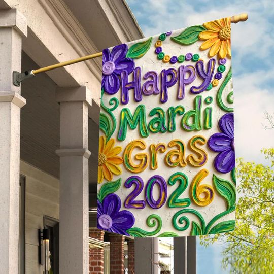 Discover Floral Mardi Gras Garden Flag 2026, Happy Mardi Gras Yard Flag, Spring Flowers Outdoor Decor, Fat Tuesday Garden Flag JCUK22